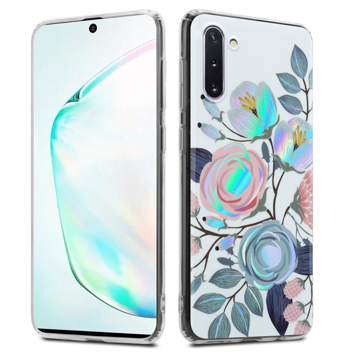Custodia per telefono con design floreale, parte anteriore trasparente.
