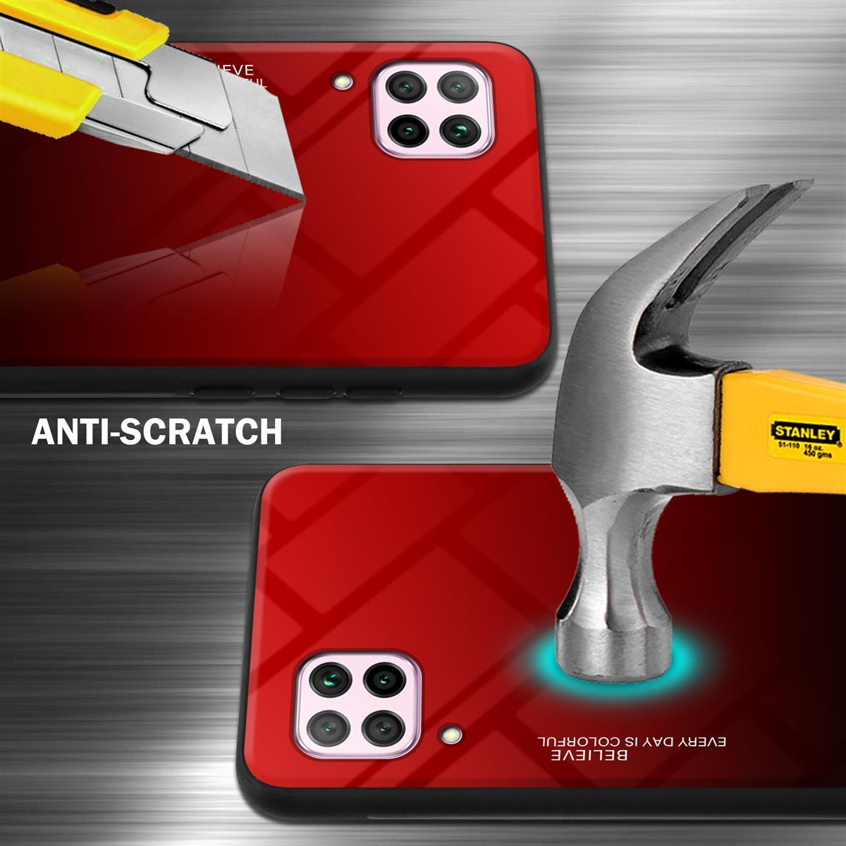 Rote Handyhülle mit Messer und Hammer.