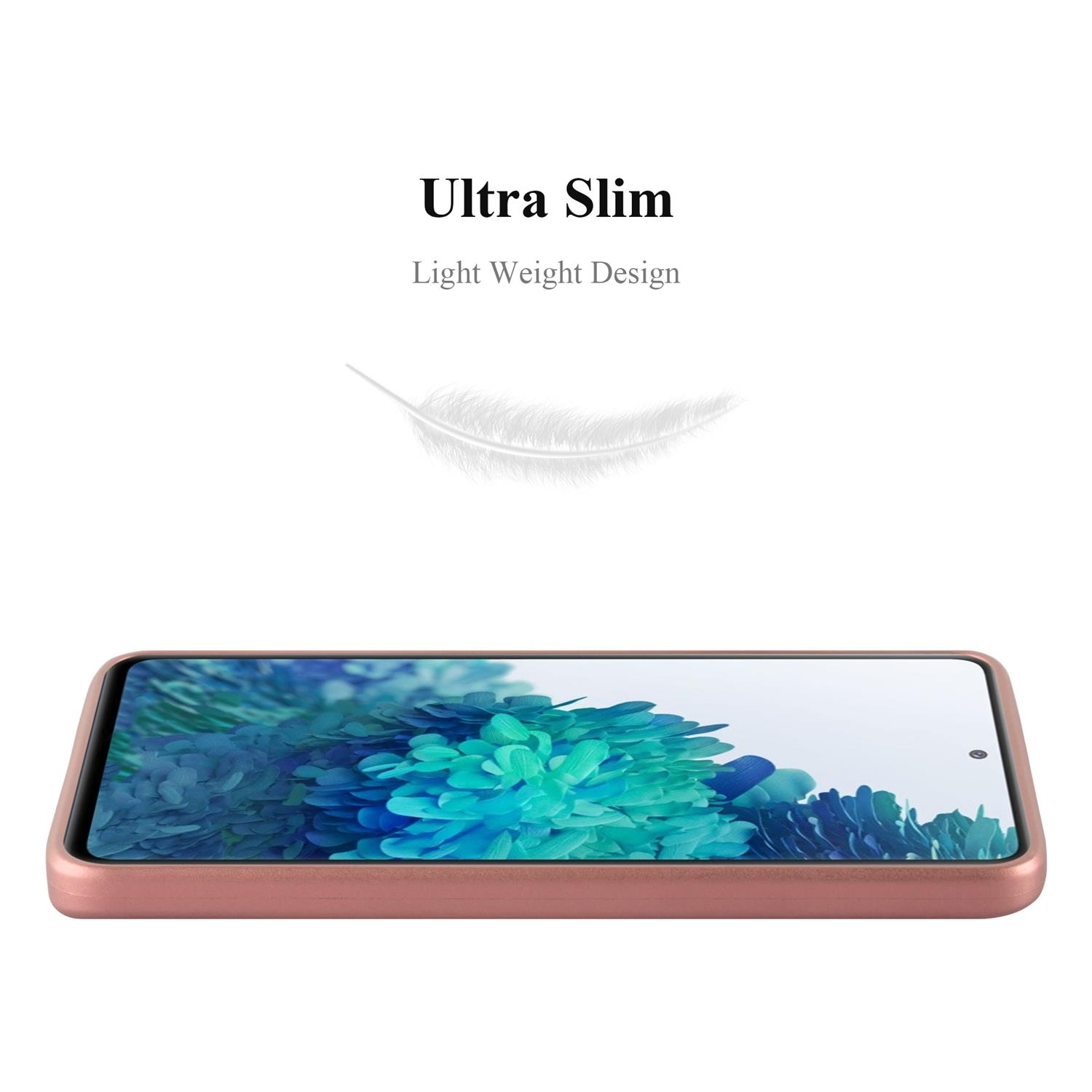 Eine Handyhülle liegt auf einer weißen Oberfläche. Die Hülle ist roségoldfarben, der Text Ultra Slim steht darüber.