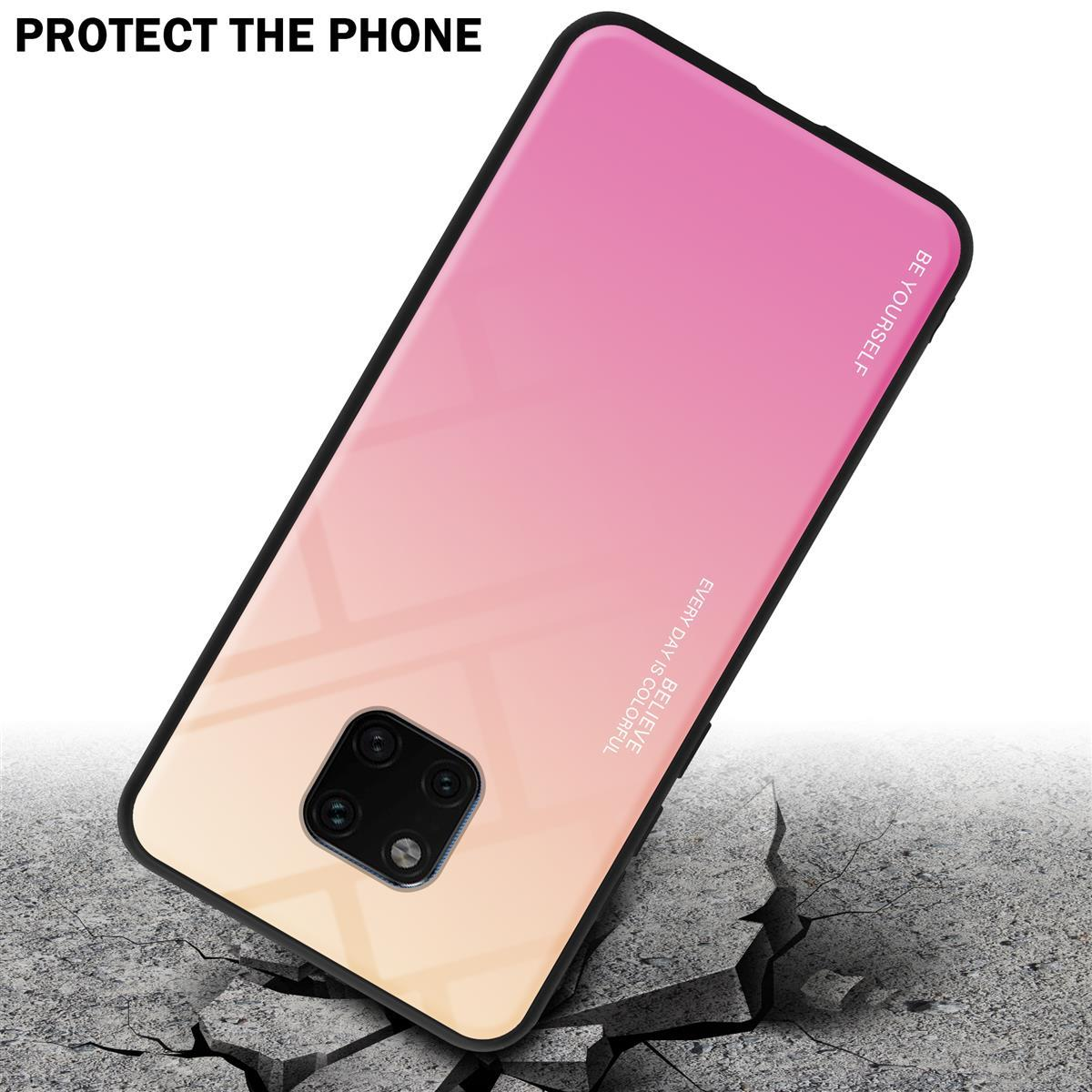 Rosa-gelbe Farbverlauf-Handyhülle, Telefon liegt auf rissigem Beton.