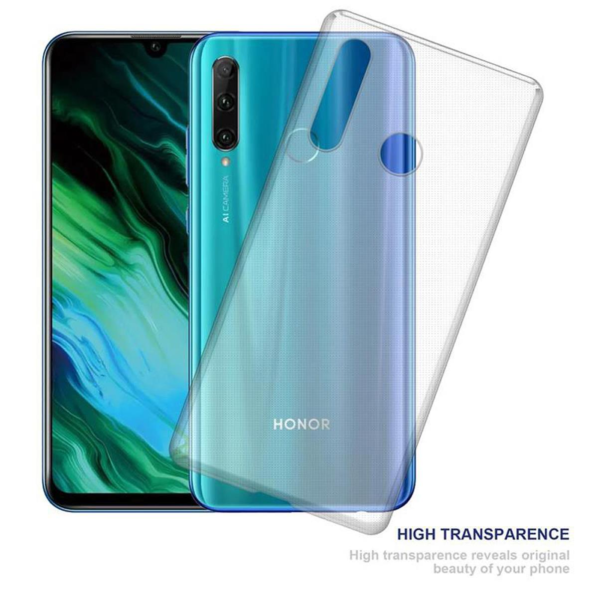 Telefon mit klarer Hülle. Zeigt ein blaues Telefon. Text: Hohe Transparenz zeigt die ursprüngliche Schönheit.