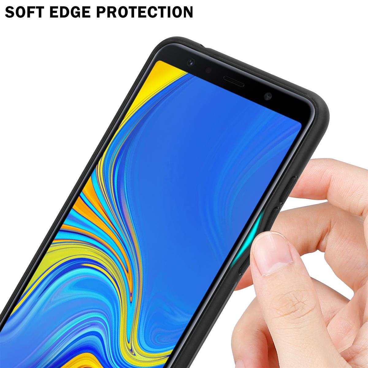 2 aus ROT Hülle TPU Samsung, - Galaxy A7 2018, CADORABO Farben Glas, Backcover, LILA Silikon