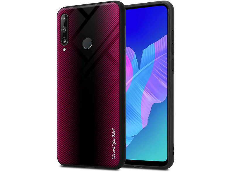 Hülle, PINK E, Glas PURPUR LITE Huawei, Gestreiftes CADORABO P40 TPU Backcover,