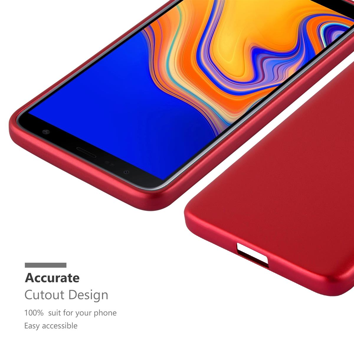 Custodia rossa con design preciso mostrato sul telefono.