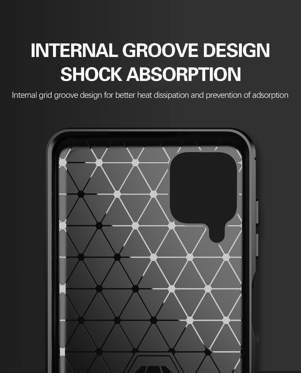 Design interno della custodia. Motivo geometrico nero e argento, griglia interna. Sfondo scuro.
