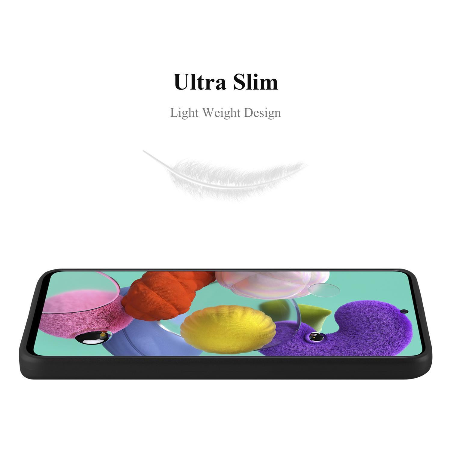Ein Telefon auf einer schwarzen Hülle. Der Bildschirm zeigt bunte Formen. Text: Ultra Slim, Light Weight Design.