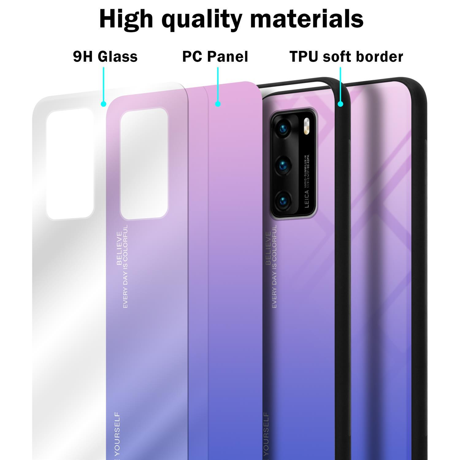 Huawei, CADORABO Glas, Backcover, Hülle TPU Farben - aus PINK 2 BLAU P40, Silikon