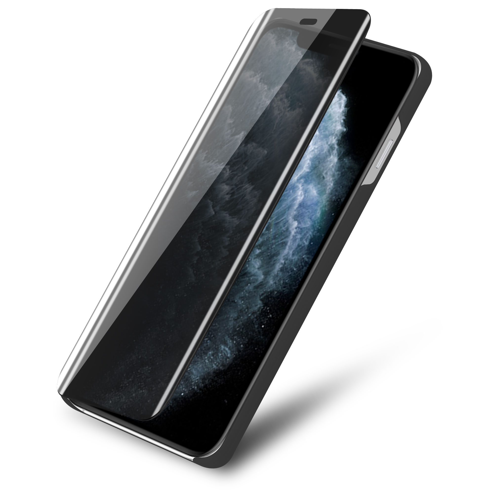 Ein Telefon mit geöffneter Klapphülle. Der Telefonbildschirm ist sichtbar.