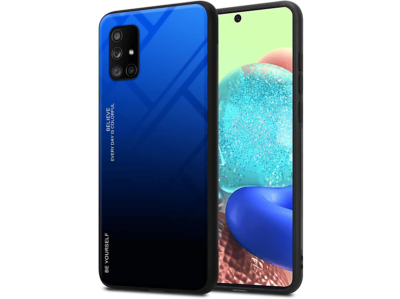 Samsung, Hülle BLAU aus SCHWARZ A71 5G, TPU Silikon Backcover, Glas, CADORABO Galaxy 2 Farben -