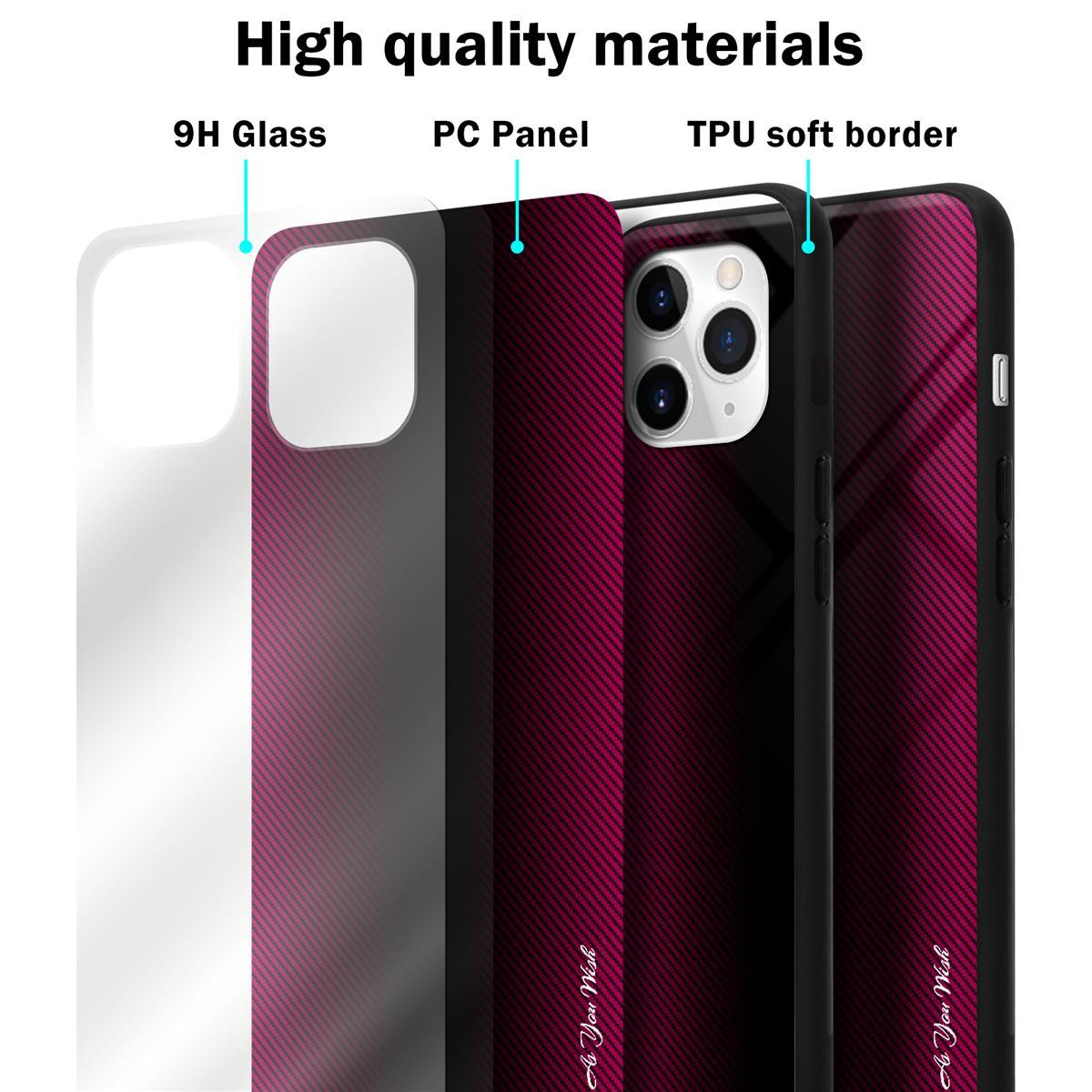 PINK PURPUR Backcover, PRO Gestreiftes Apple, TPU MAX, Hülle, Glas CADORABO iPhone 11