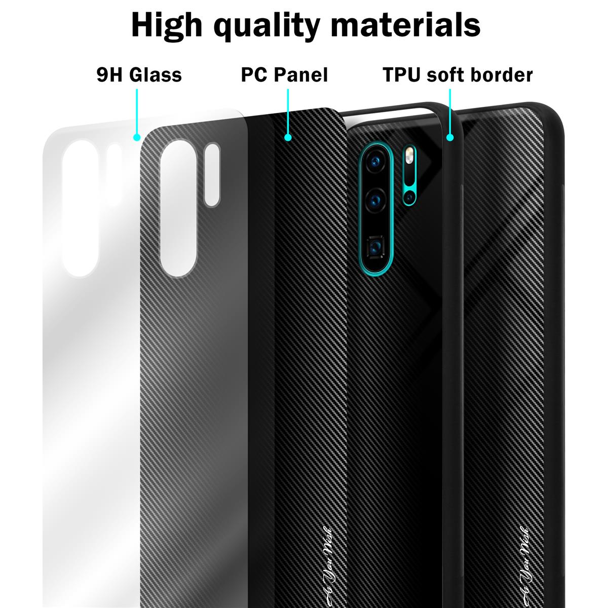 CADORABO TPU Hülle, SCHWARZ Backcover, Gestreiftes Huawei, OPAL Glas P30 PRO