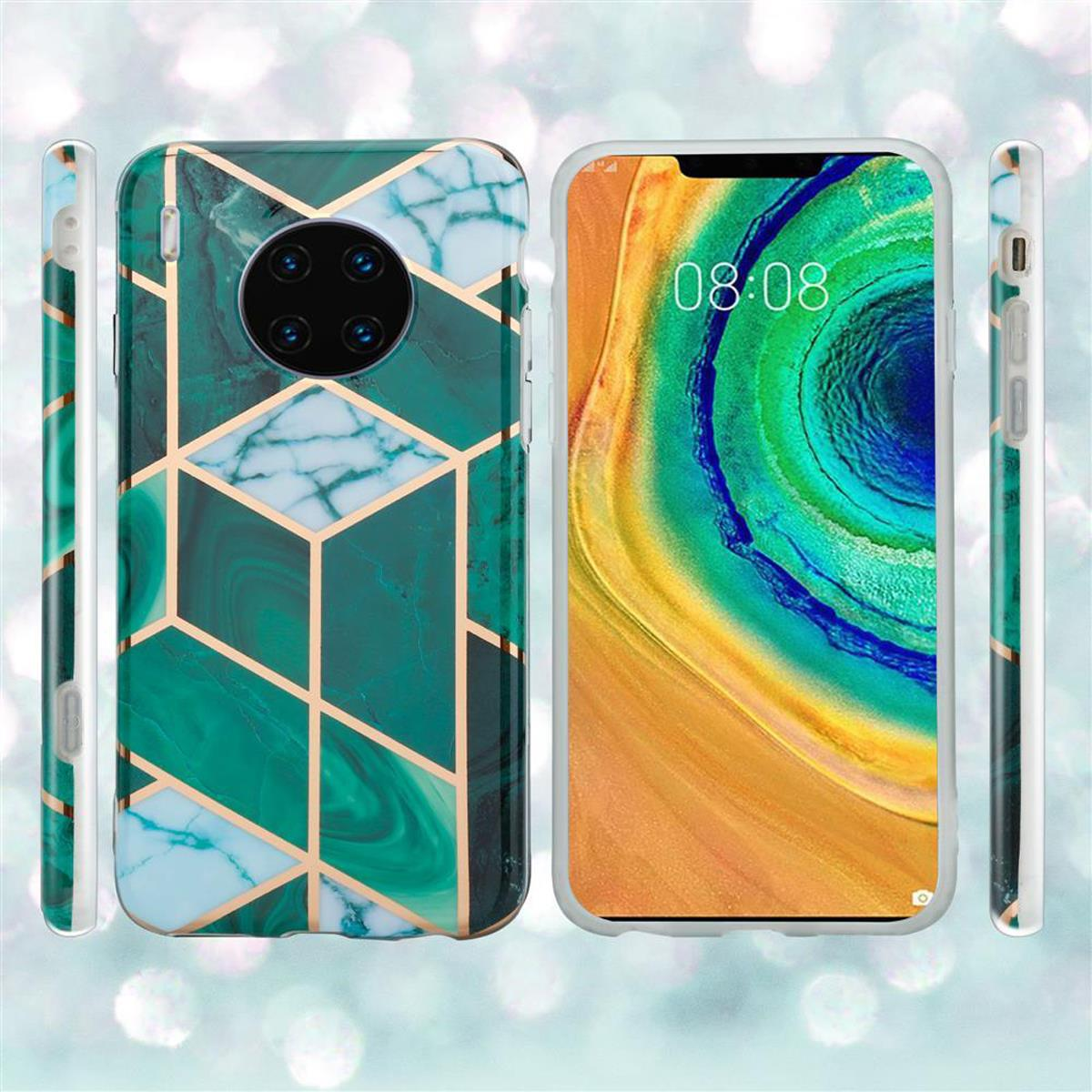 Custodie per telefono che mostrano un design marmorizzato e geometrico.