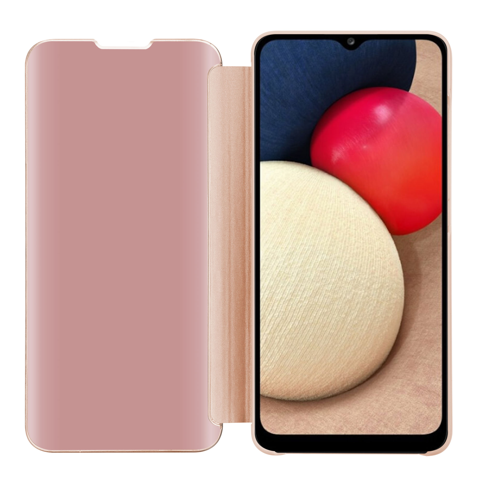 Telefon und Klapphülle. Der Bildschirm zeigt bunte Formen.