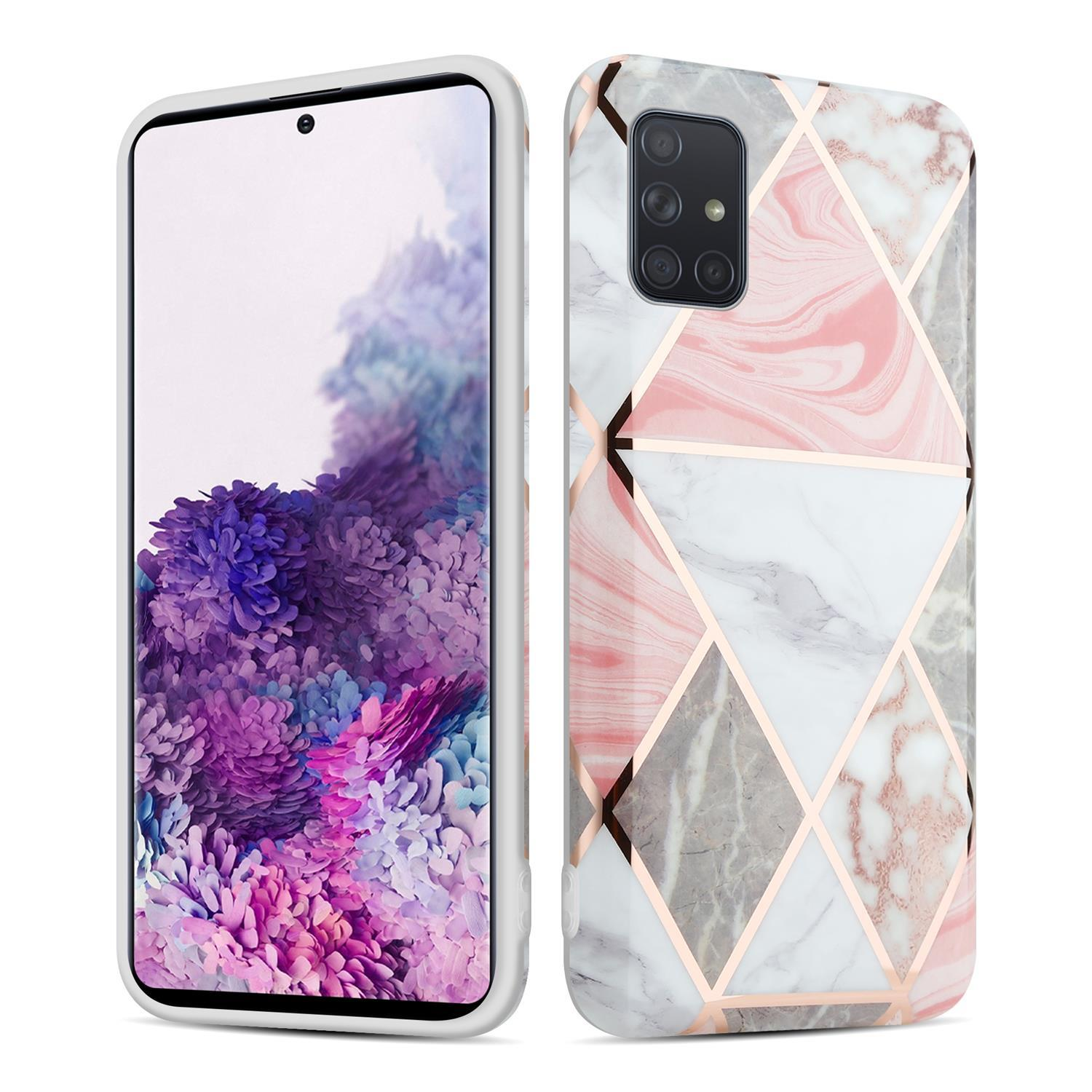 CADORABO Hülle Marmor, TPU Galaxy IMD Samsung, 5G, Backcover, A71 Pink Grau Marmor Weiß No.10 Bunter
