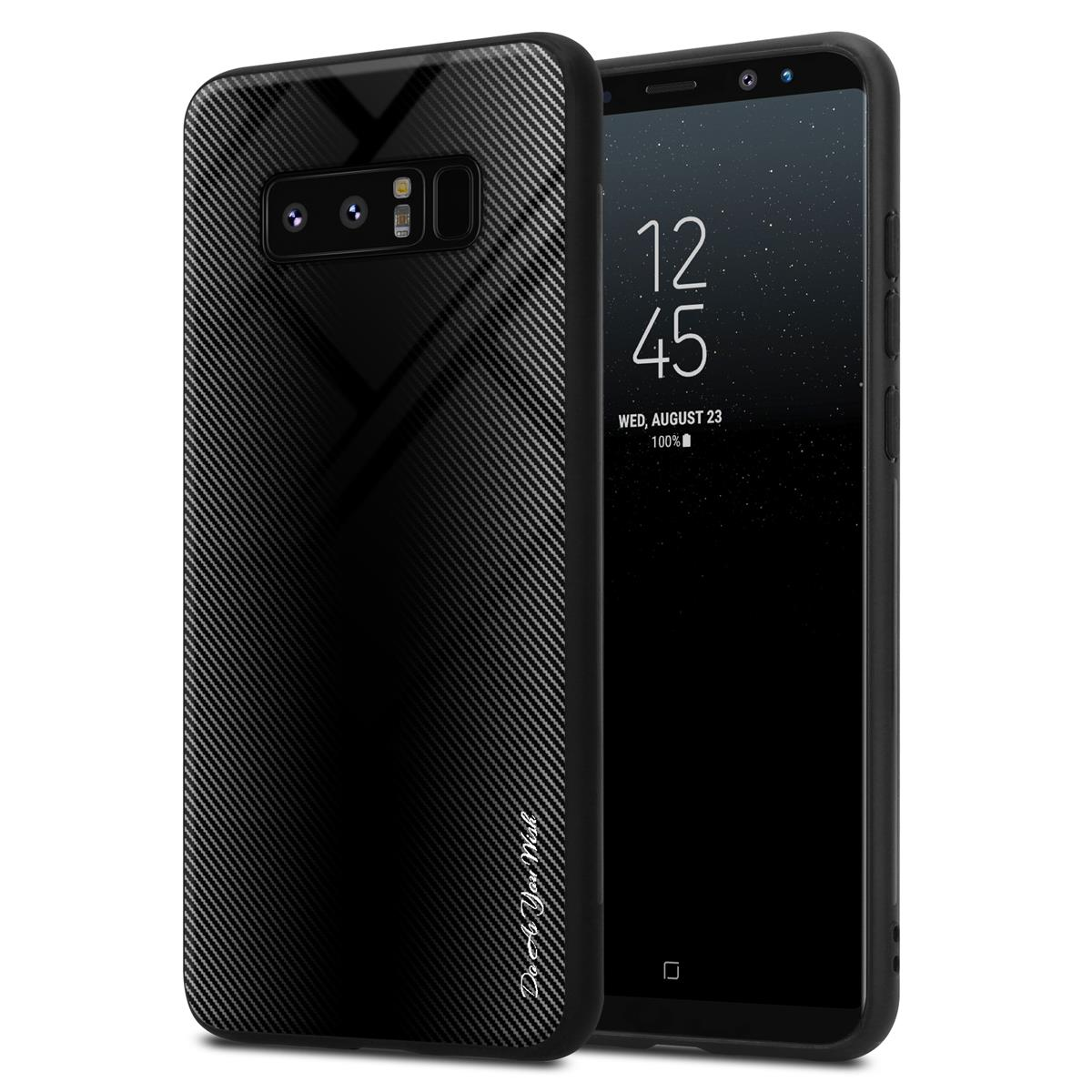 Schwarze Handyhülle mit diagonalen Linien. Schwarzes Telefon. Weißer Hintergrund.