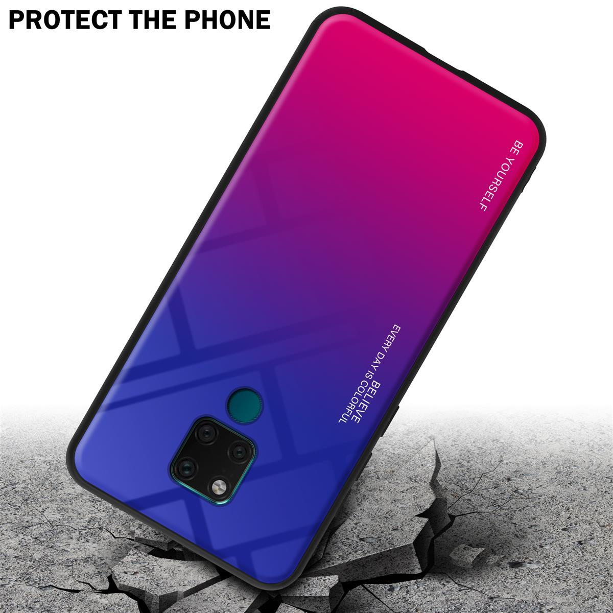Handyhülle auf zerbrochener Oberfläche mit rot-blauem Farbverlauf. Text 'PROTECT THE PHONE' sichtbar.