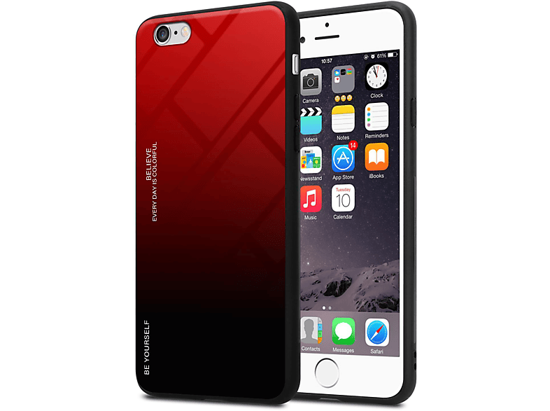 6 / - ROT Farben Hülle Silikon 6S, aus 2 SCHWARZ Backcover, CADORABO TPU Apple, Glas, iPhone