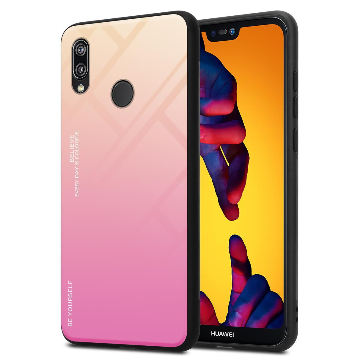Huawei, P20 Silikon 3E, LITE 2 ROSA Backcover, NOVA GELB Farben aus / CADORABO Glas, 2018 - TPU Hülle