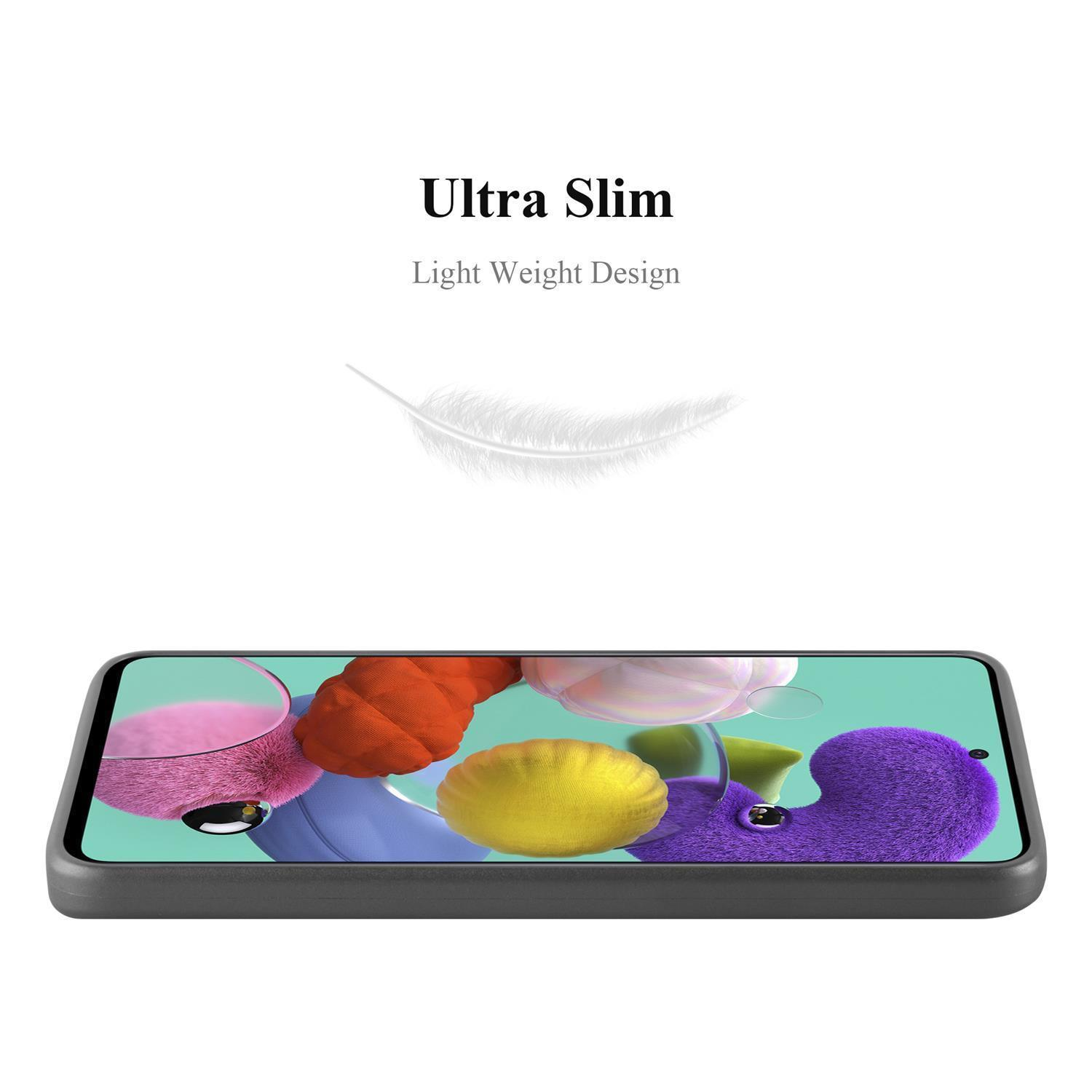 Telefon in einer Hülle mit farbenfrohem Design, ultradünn, Federillustration.