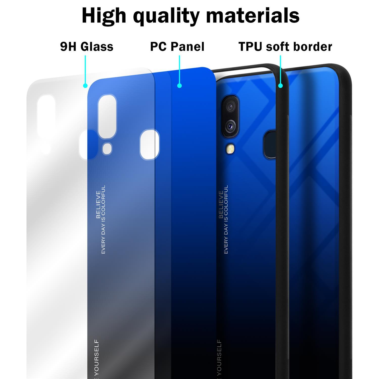 Diagramm, das die Schichten einer Handyhülle zeigt: 9H-Glas, PC-Panel und TPU-Softrand, mit Text.