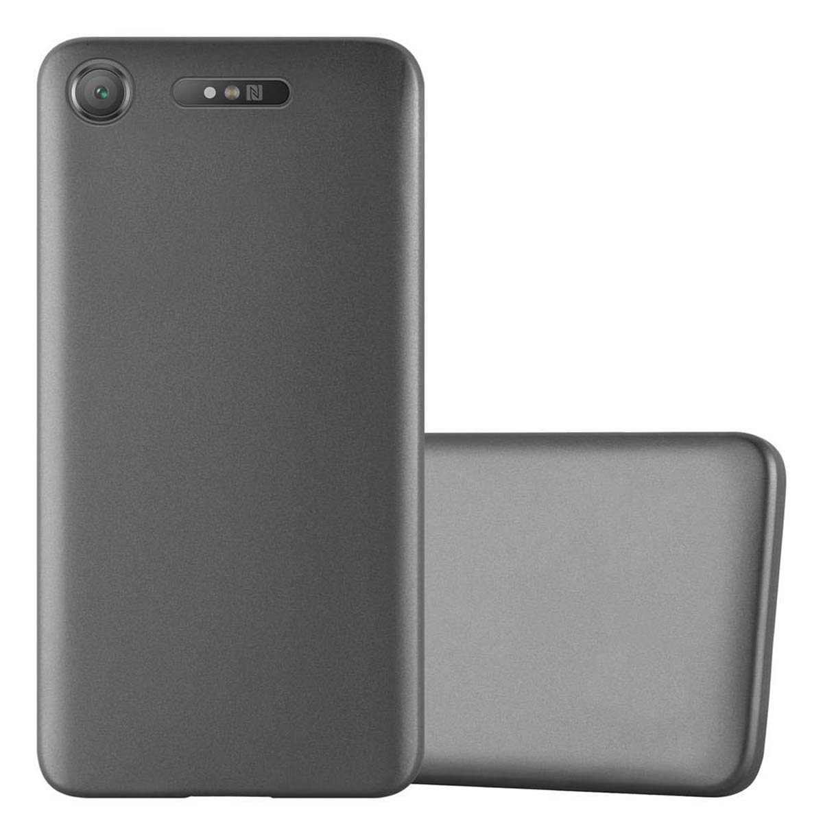 Telefono grigio scuro con fotocamera e un altro grigio piccolo.