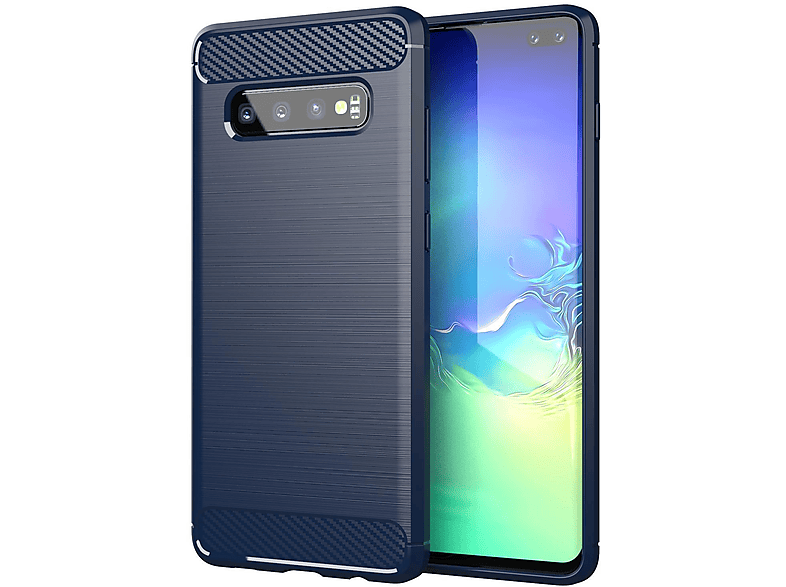 Ultra PLUS, Galaxy S10 TPU BLAU Samsung, Slim Carbon CADORABO Hülle, BRUSHED Backcover,