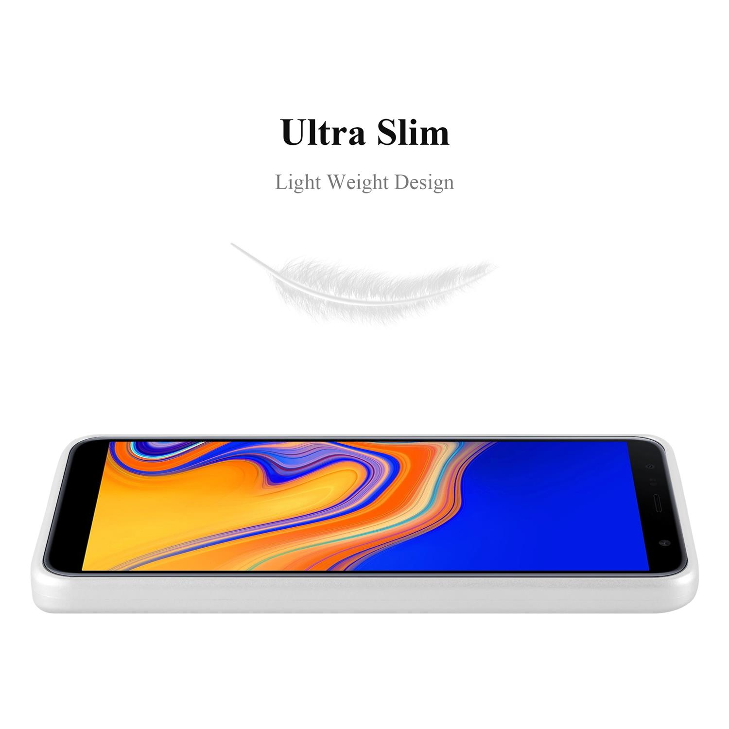 Un telefono in una custodia bianca con un design leggero è visto di lato con il testo Ultra Slim.