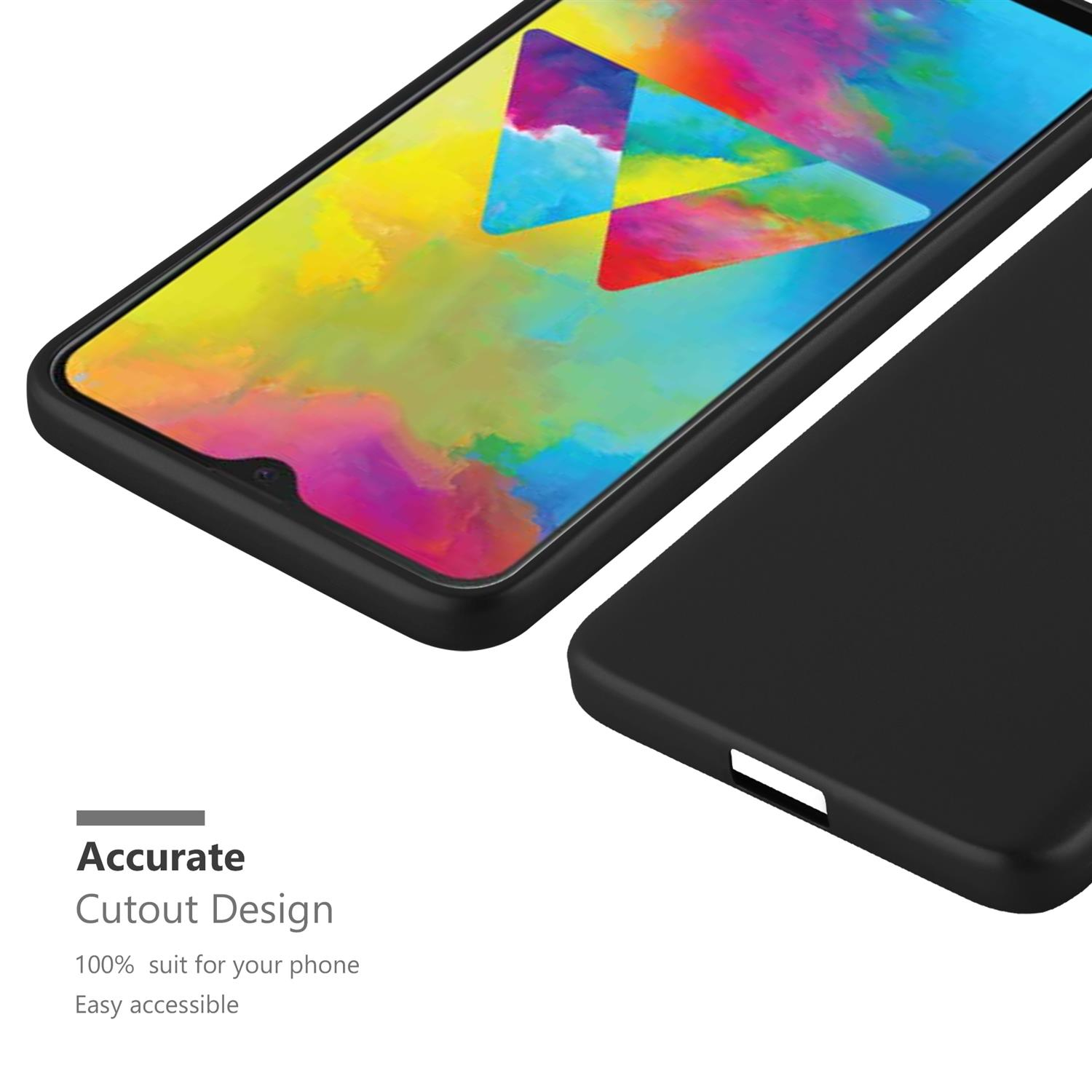 Primer plano de funda de teléfono, mostrando pantalla y detalles negros.