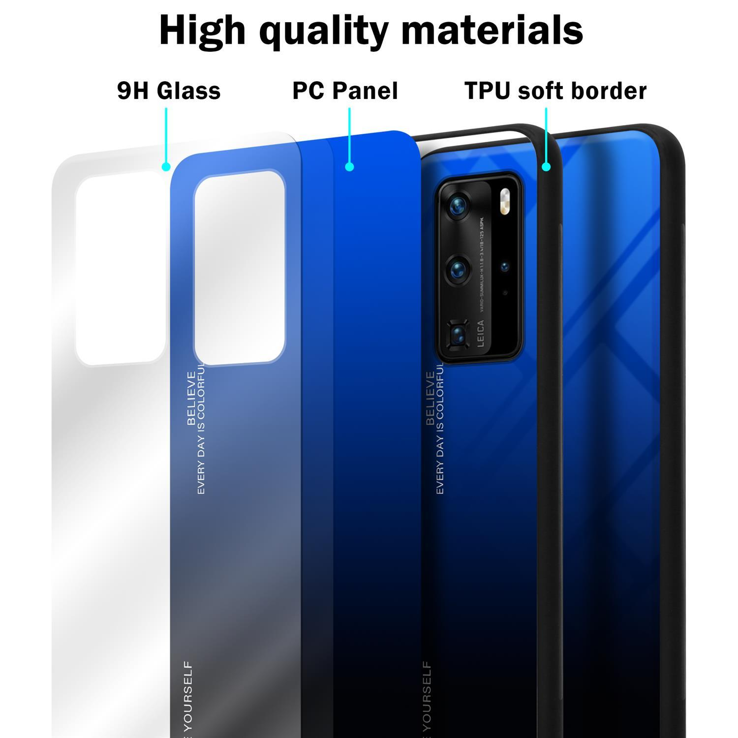 Huawei, Farben aus 2 Backcover, Silikon Glas, P40 SCHWARZ / P40 PRO+, - CADORABO Hülle TPU PRO BLAU