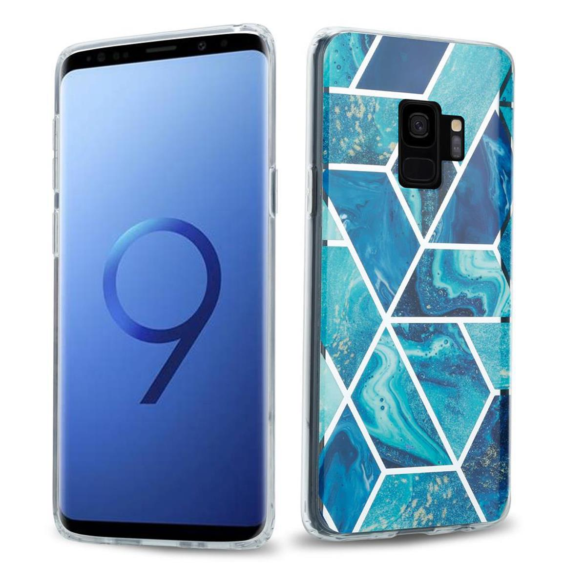 TPU Samsung, Bunter Hülle Blaue Marmor Marmor, Galaxy S9 PLUS, IMD Backcover, No. Welle CADORABO 13