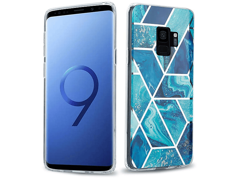 TPU Samsung, Bunter Hülle Blaue Marmor Marmor, Galaxy S9 PLUS, IMD Backcover, No. Welle CADORABO 13