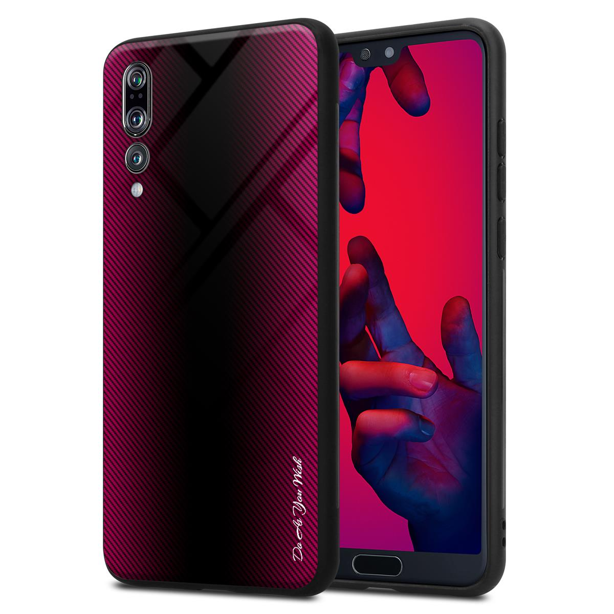 CADORABO Gestreiftes Huawei, PLUS, Glas / P20 TPU Hülle, PURPUR PRO PINK P20 Backcover,