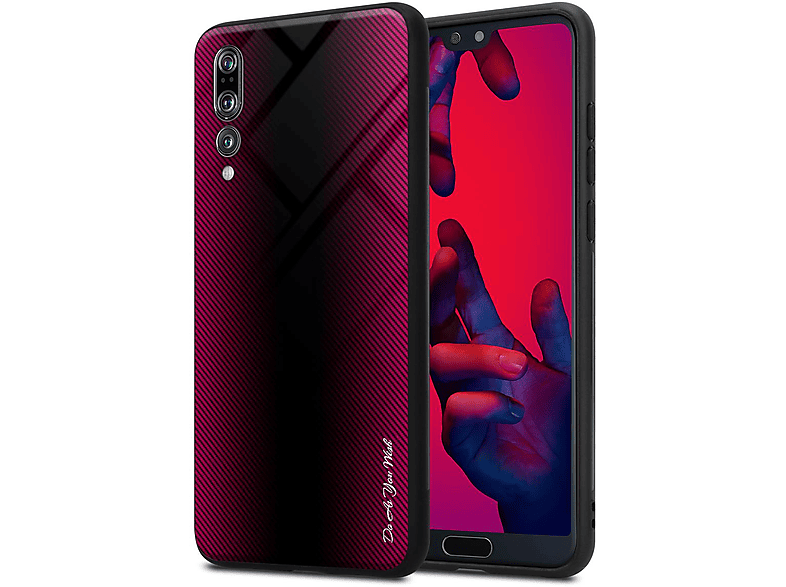 CADORABO TPU Gestreiftes Glas Hülle, Backcover, Huawei, PLUS, P20 PRO PINK / P20 PURPUR