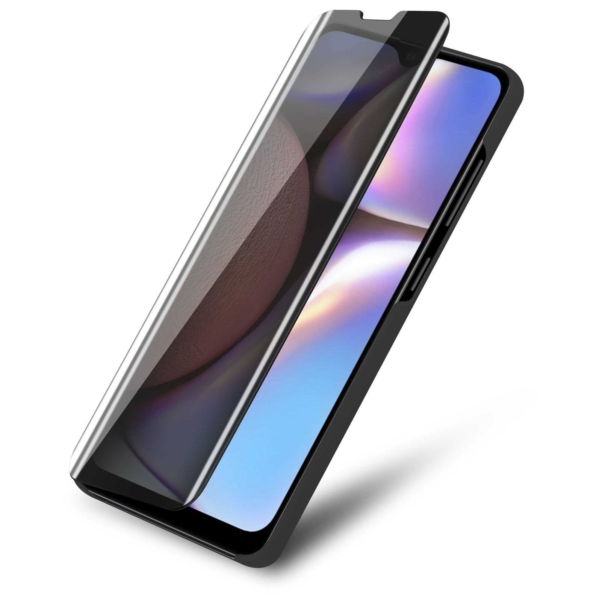 Un telefono con una cover. La cover è uno specchio. Lo schermo del telefono è visibile.
