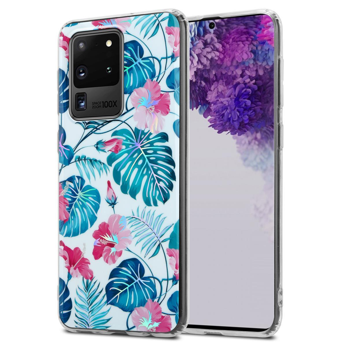 Hülle S20 Blätter, Samsung, ULTRA, TPU Bunte Blumen Backcover, IMD CADORABO SCHILDKRÖTENBLÄTTER & Galaxy