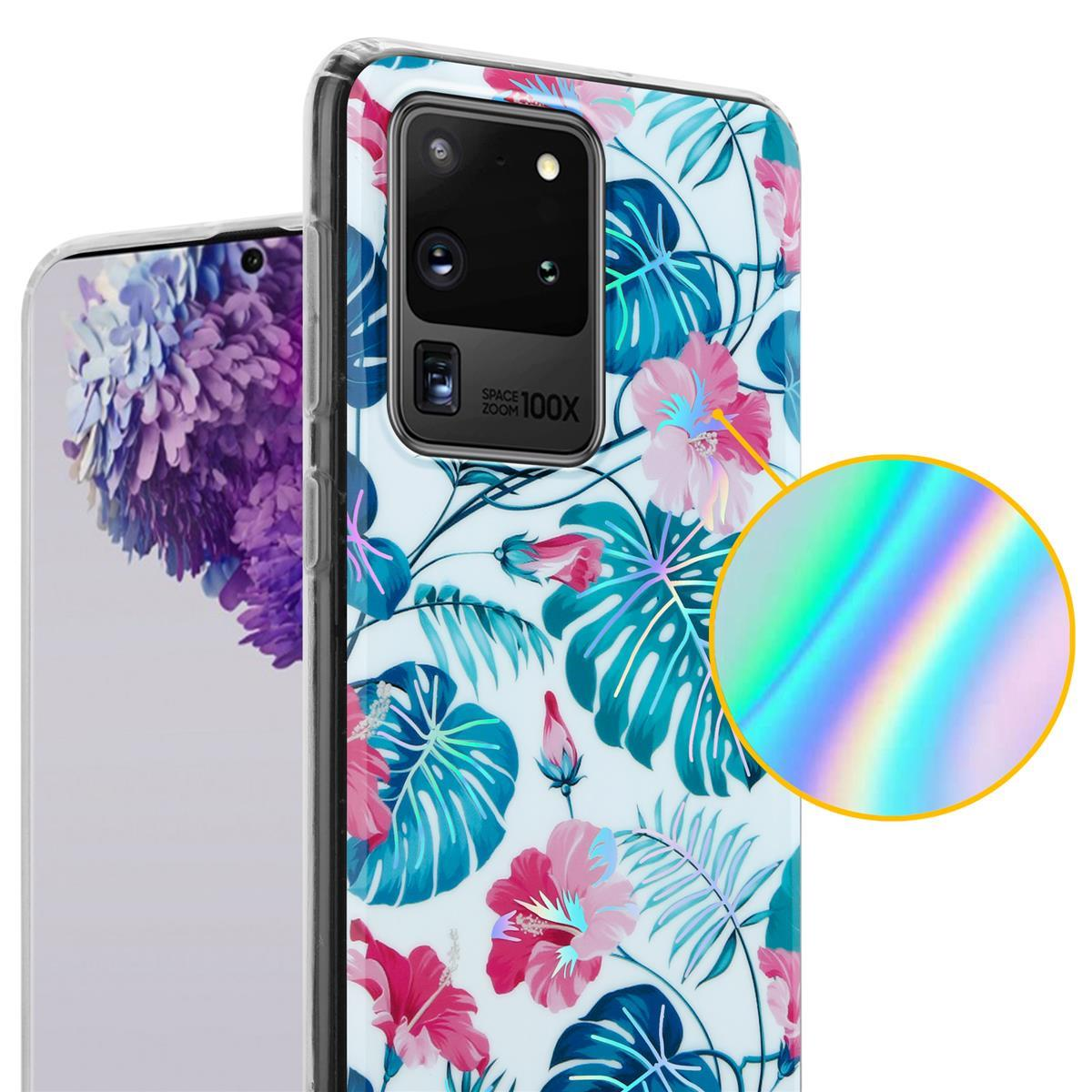 Hülle S20 Blätter, Samsung, ULTRA, TPU Bunte Blumen Backcover, IMD CADORABO SCHILDKRÖTENBLÄTTER & Galaxy