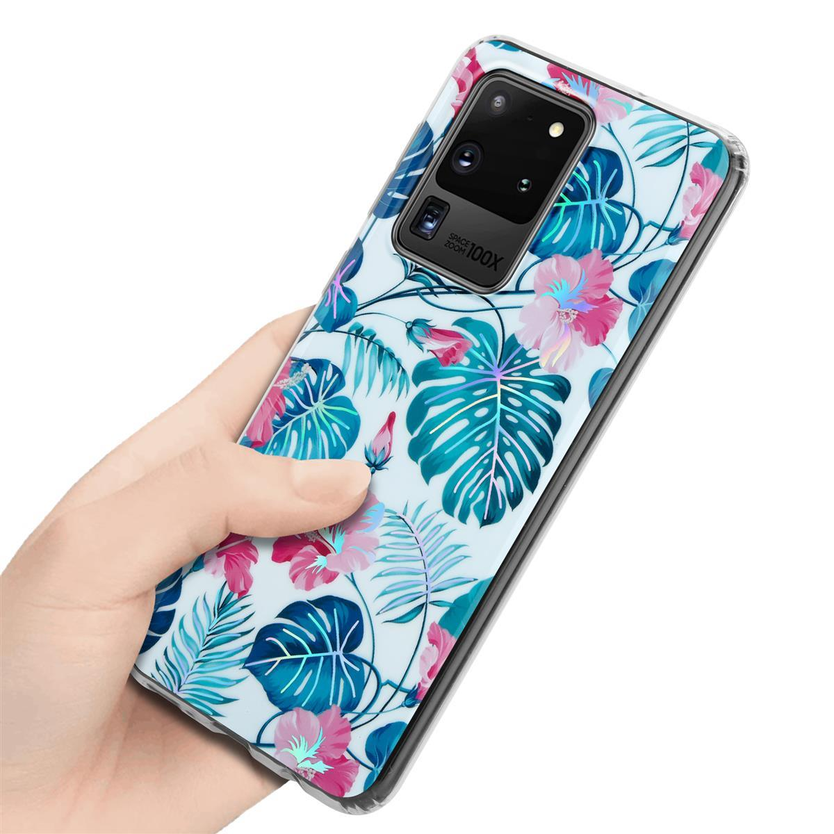 Hülle S20 Blätter, Samsung, ULTRA, TPU Bunte Blumen Backcover, IMD CADORABO SCHILDKRÖTENBLÄTTER & Galaxy