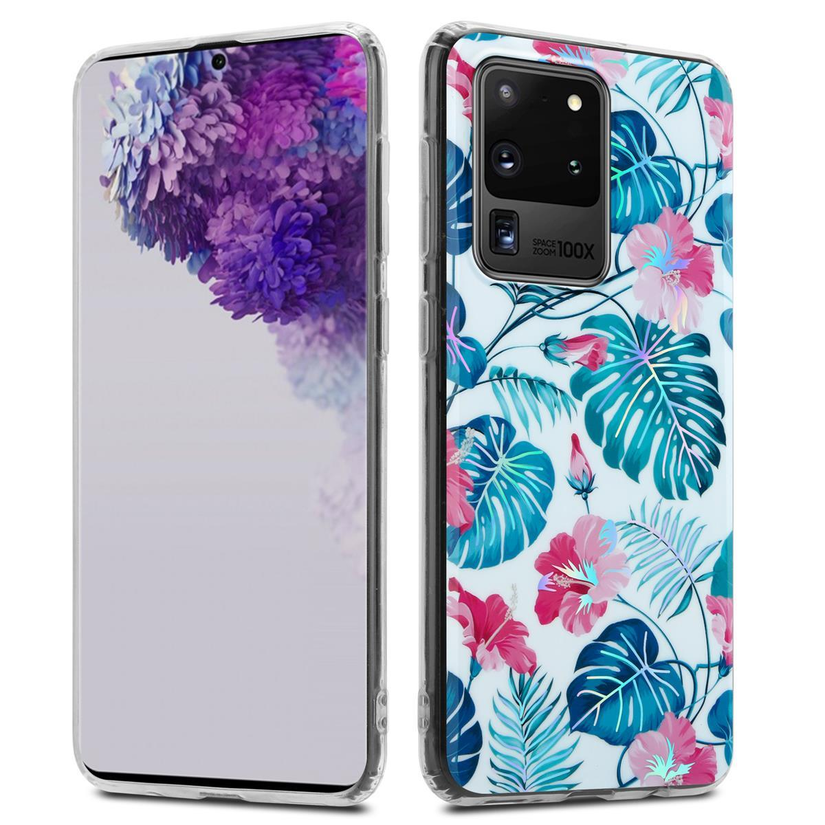 Hülle S20 Blätter, Samsung, ULTRA, TPU Bunte Blumen Backcover, IMD CADORABO SCHILDKRÖTENBLÄTTER & Galaxy