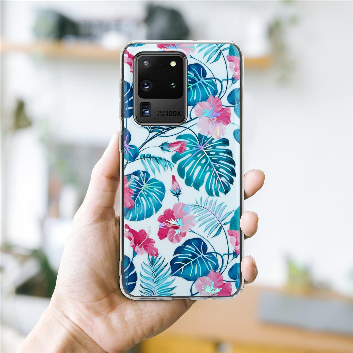 Hülle S20 Blätter, Samsung, ULTRA, TPU Bunte Blumen Backcover, IMD CADORABO SCHILDKRÖTENBLÄTTER & Galaxy