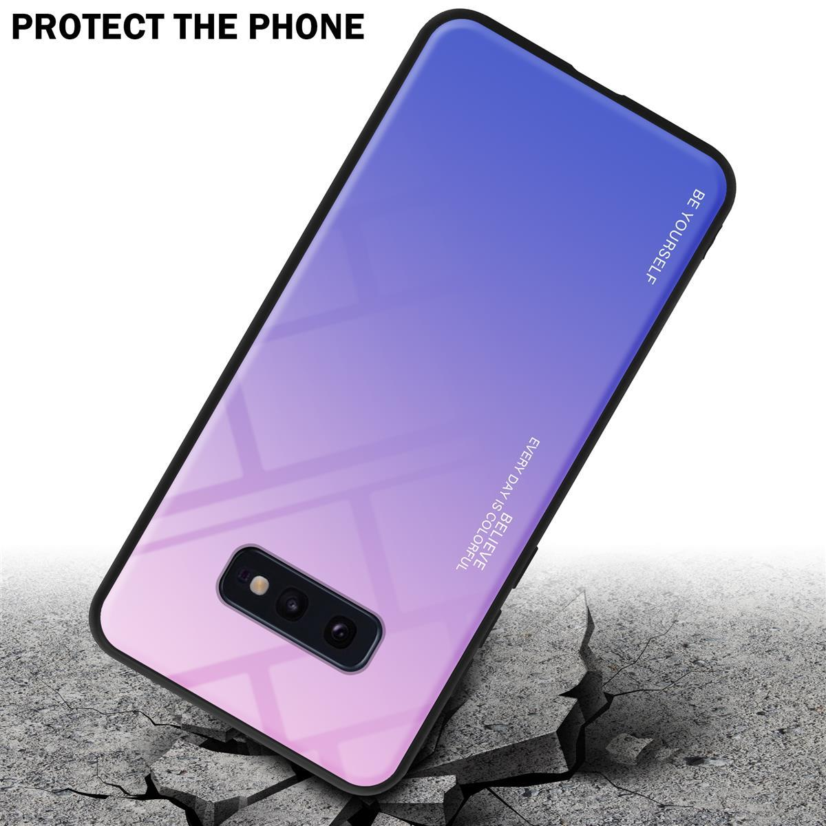 Telefono in una custodia sfumata blu/viola, su una superficie incrinata. Testo: Proteggi il telefono, Sii te stesso.