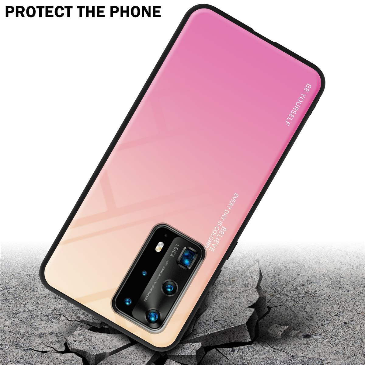 Una custodia per telefono su un telefono. La custodia mostra una combinazione di colori sfumati e protegge il telefono.