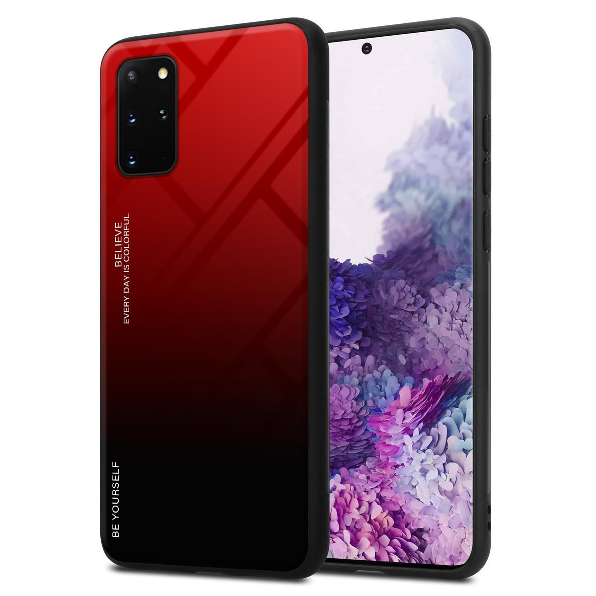 Ein rot-schwarzes Handycase mit einem Telefon. Text: Glaube, jeder Tag ist bunt. Sei du selbst.