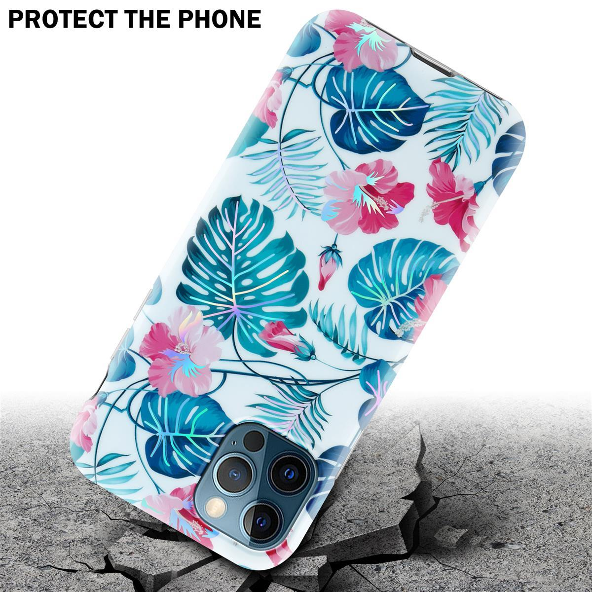Una custodia per telefono con design floreale è mostrata su una superficie rotta, sottolineando la protezione.