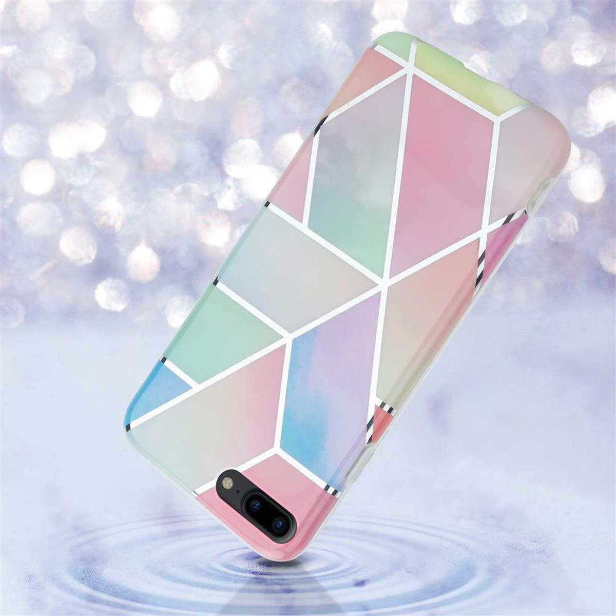 Handyhülle mit geometrischem Design. Die Hülle ist in der Luft mit einem Wasserspritzer.