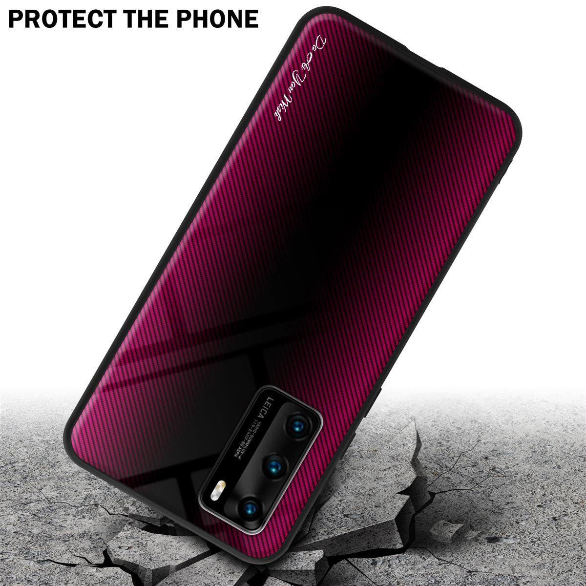 Custodia per telefono con sfumatura nero-rosso su superficie incrinata, proteggendo il telefono.