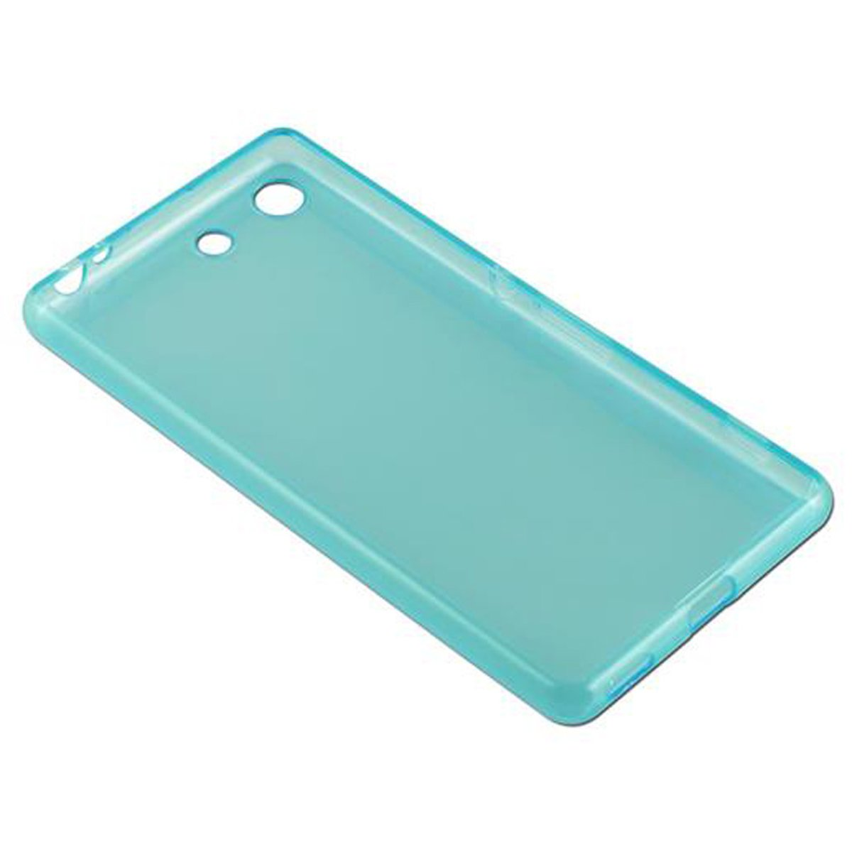 Custodia per telefono turchese. La custodia è turchese con ritagli per la fotocamera e altre funzioni.