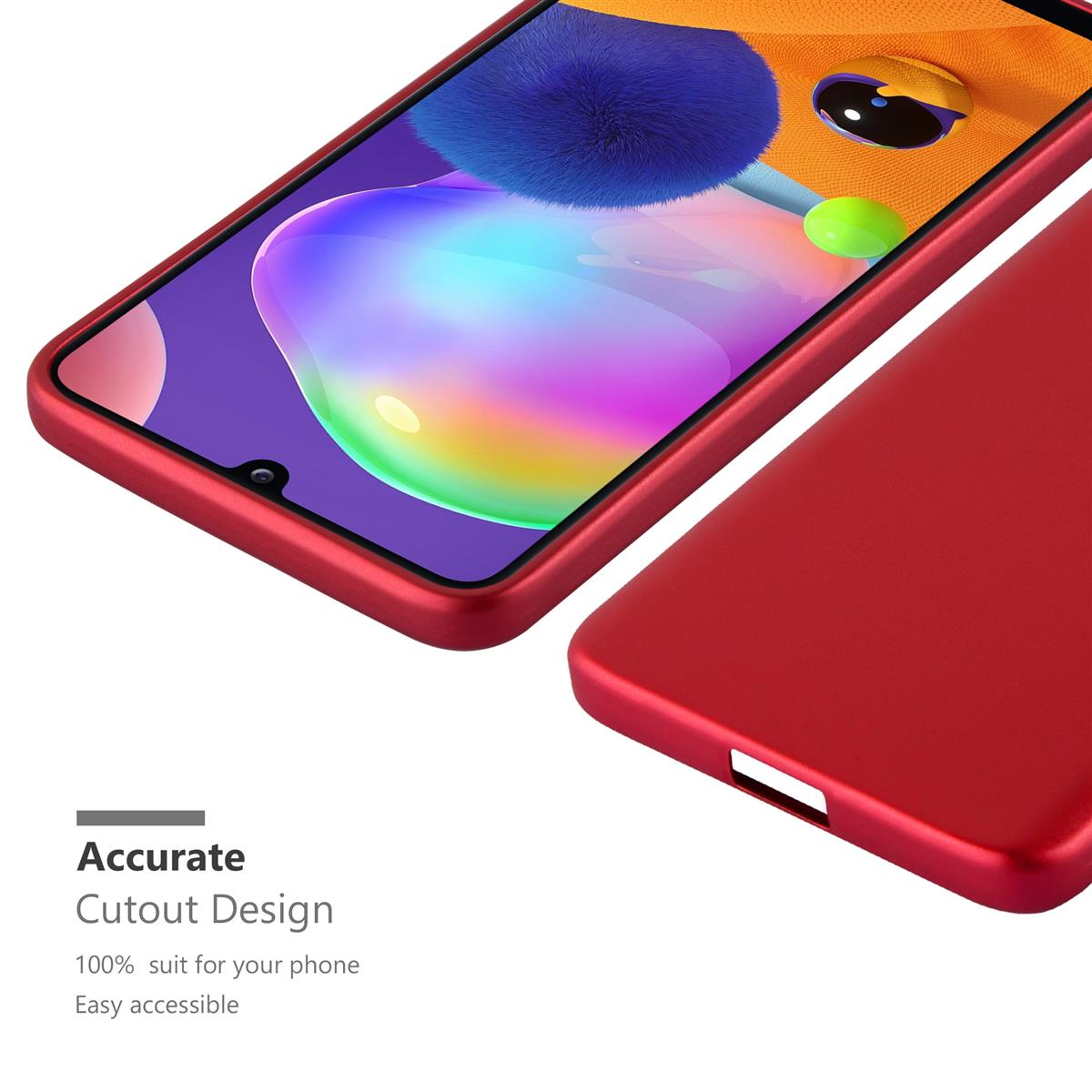 Custodia rossa, mostra il design preciso dei ritagli, con facile accessibilità.