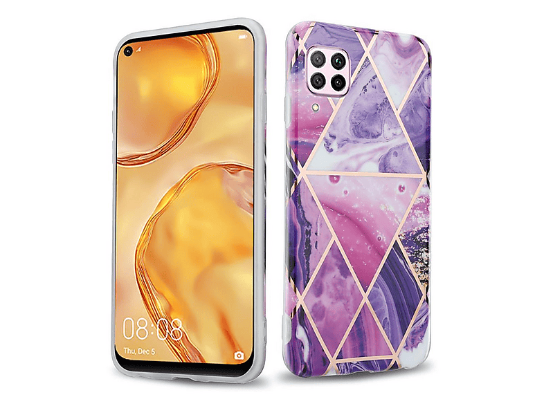 Cadorabo Funda Compatible Con Huawei P40 En Morado - ROJO - Funda Protectora Bicolor De Silicona TPU Y Parte Trasera De Vidrio Templado