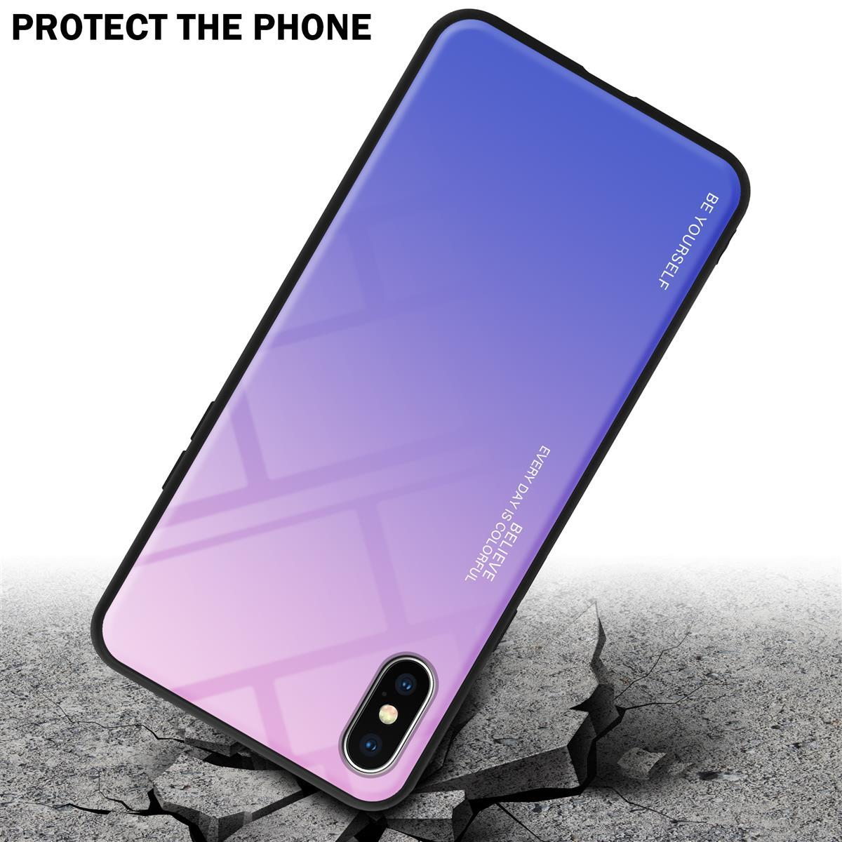 Custodia per telefono con sfumatura viola, terreno crepato. Testo: Proteggi il telefono, Credi che ogni giorno sia colorato.