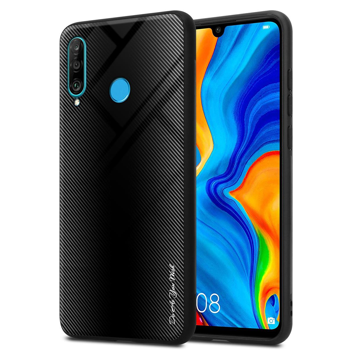 Schwarze Handyhülle auf einem Telefon. Der Bildschirm ist sichtbar.